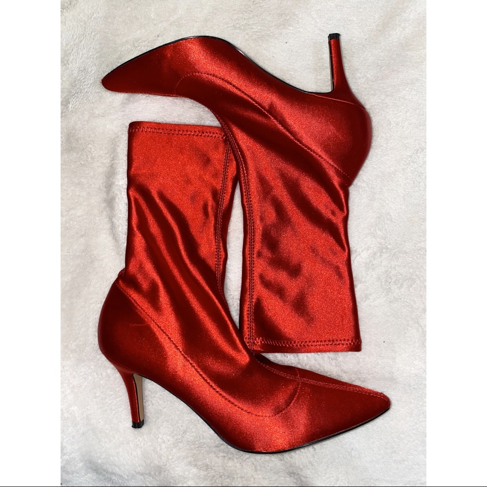 Asos Elva Red Sock Pointed Toe Slip On Booties - image 3
